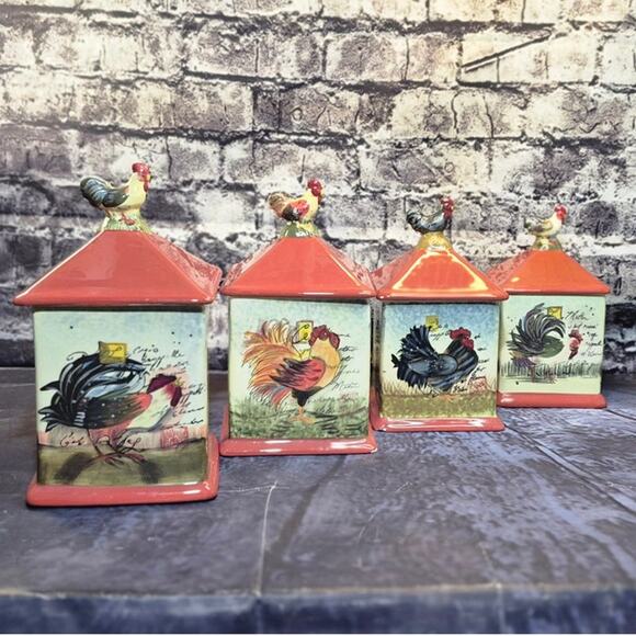Vintage Susan Winget Rooster Canister Set of 4 - Picture 1 of 6